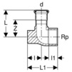 Чертеж Отвод 90° Geberit Mapress (нерж ст для газа) с монтажной пластиной (для присоединения газового счетчика), d - 28, Rp - 1'' [Артикул: 91100 (G)]
