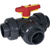 Photo COMER Ball valve S4 3W T-ball, PVC, dark grey, PVC-U adhesive sleeve, metric, PN 16, EPDM, PTFE, separate packaging, DN40, d - 50 (PRAHER) [Code number: 122715]