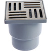 Photo RTP Drain vertical not adjustable with stainless steel grating 150x150, with water seal, grey, d - 110 [Code number: 11390]