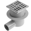 Photo RTP Drain horizontal adjustable with stainless steel grating 100x100, with water seal, grey, d - 50 [Code number: 11407]