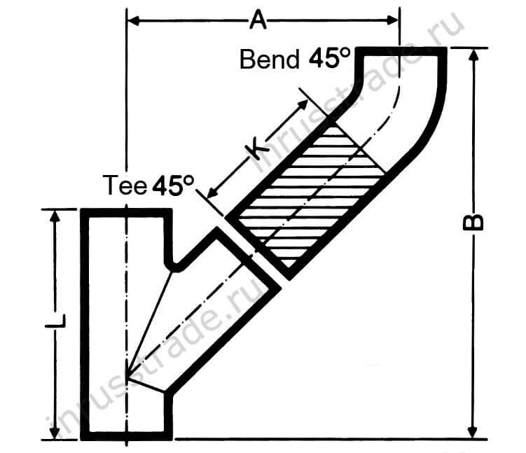 Connection of PAM tee 45˚ and bend 45˚ (outlet at the top)