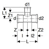 Draft Geberit Mapress Reducing T-piece of carbon steel, d 108mm, d1 22mm, d2 108mm [Code number: 21244]