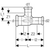 Draft Geberit Mapress T-piece, reduced, d 22, d1 15 [Code number: 61194]