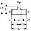 Draft Geberit Mapress Stainless Steel T-piece with female thread, gas, d76,1, L1 8,9 [Code number: 34267]