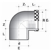 Draft COMER Elbow 90° with metal ring, d - 20, d1 - 1/2"Rp, PVC-U, PN 16 [Code number: EL57020BPVC]