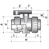 Draft COMER ball valve VITON with female thread, PVC-U, industrial applications, d - 1/2" [Code number: BVI31020PVC]