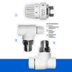 Photo RTP ALPHA PP-R Thermostatic + shut-off valve + thermostatic head (angle), white, d - 20, d1 - 1/2" [Code number: 28235]