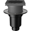 Photo Fachmann Drain adjustable T 616.1 PNsP, vertical, with basket and non-freezing trap sael, with pressure flange, cast iron grating, plastic frame, 241x241 mm, DN -  110/160 [Code number: 04.094]