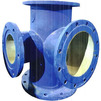 Photo T-piece flange, d - 150, d1 - 150, cast-iron, with fire stand, with cement-sand coating inside and aluminum/epoxy coating on the outside, zinc-plated (price on request) [Code number: 12w4006]